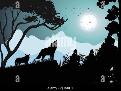 you can use Wolf howling silhouette with large full moon to design banners, posters, backgrounds,..etc. Stock Vector