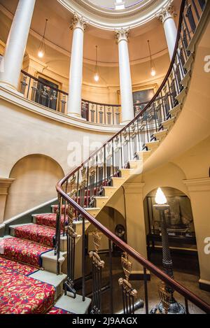 Fantastic curved staircase inside Culzean Castle located near Maybole in Ayrshire Scotland.Castle is in a Country Park in Dumfries & Galloway Maybole. Stock Photo