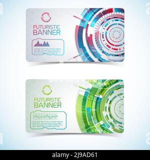 Set of two modern virtual technology isolated banners with tight horizontal canvas and visible parts of inscribed futuristic circles vector illustrati Stock Vector