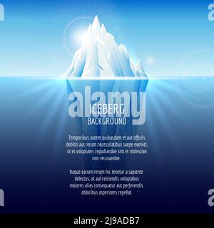 Realistic iceberg on water. Antarctic landscape, nature ocean, snow and ice, vector illustration Stock Vector