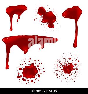 Realistic blood splatters vector set. Splash liquid, stain ink, spot and blot illustration Stock Vector