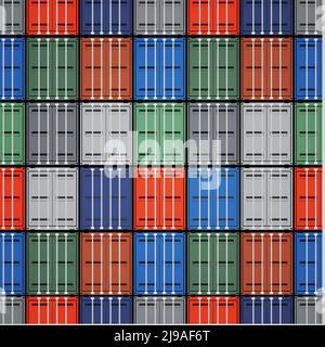 Shipping containers. Export and freight, row seamless pattern, transport industrial, import transportation. Vector illustration Stock Vector