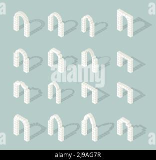 Stone architectural isometric 3d arch icons set. Exterior ancient, entrance door. Vector illustration Stock Vector