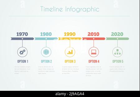 Timeline Infographic with diagrams and text in retro style Stock Vector