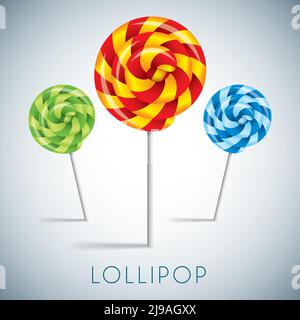 Three Lollipop Collection with different bright colors and funny sweets vector illustration Stock Vector