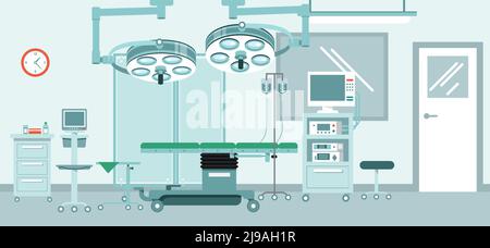 Modern hospital interior with furniture and equipment for operation. Vector illustration in flat style. Stock Vector