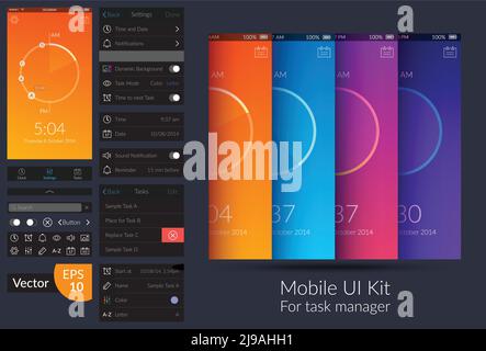 Colorful mobile task manager ui design kit flat vector illustration ...