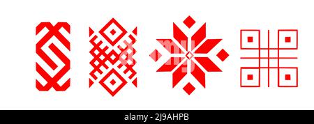 Red stylized folk Slavic patterns. Vector illustration Stock Vector