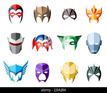 Vector super hero masks for face character in flat style. Illustration mask,  heroic and savior Stock Vector