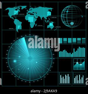 Radar screen with world map. Vector EPS10 Stock Vector Image & Art - Alamy