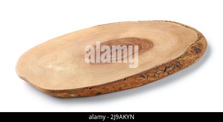 new olive wood cutting board isolated on white background Stock Photo