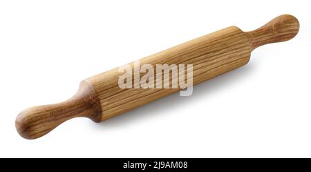 new wooden rolling pin isolated on white background Stock Photo