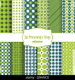 St Patricks day seamless pattern background set with green leaves of clover Stock Vector