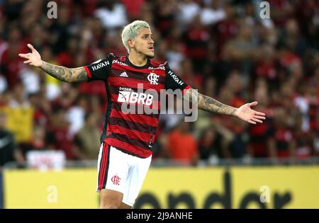 RIO DE JANEIRO, BRAZIL - MAY 21: Pedro of Flamengo reacts ,during the match between Flamengo and Goias as part of Brasileirao Series A 2022 at Maracana Stadium on May 21, 2022 in Rio de Janeiro, Brazil. (Photo by MB Media) Stock Photo