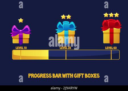 Progress bar with Gift boxes for Game UI Stock Vector