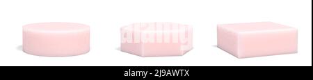Set of pink podiums on a white background with clipping path. 3D image Stock Photo