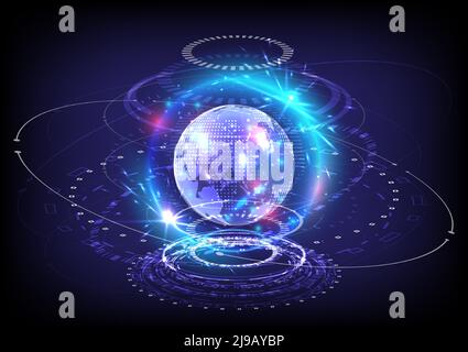 GUI and UI virtual reality. Portal and hologram science futuristic technology cyberpunk. Sci-fi digital hi-tech in glowing HUD projector. Magic gate i Stock Vector