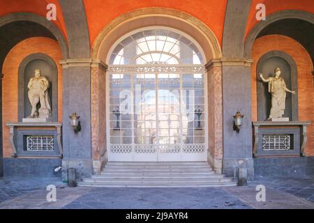 Image of details of the inner courtyard of the royal palace of Naples in Italy. Stock Photo
