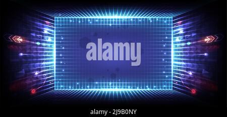 Abstract Hi-tech background. Perspective glowing speed arrow. High internet motivation and connection to communicate of innovation. Circuit lines of d Stock Vector