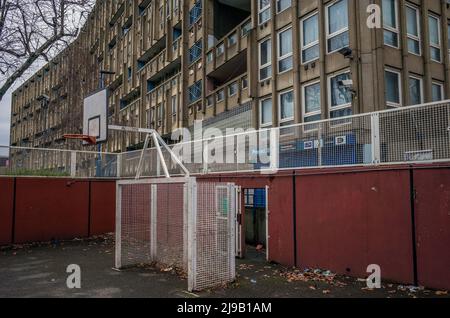 Robin Hood Gardens, housing estate in Poplar, East London, famous for it's Brutalist architecture Stock Photo