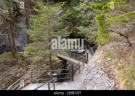 Zillis, Grison, Switzerland, April 12, 2022 Stairs are leading down to the Viamala canyon Stock Photo