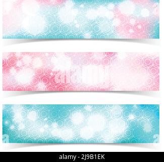 Three isolated multicolored horizontal abstract banner set with glow bokeh effect vector illustration Stock Vector