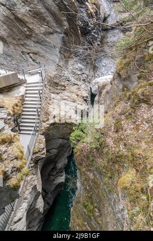 Zillis, Grison, Switzerland, April 12, 2022 Stairs are leading down to the Viamala canyon Stock Photo