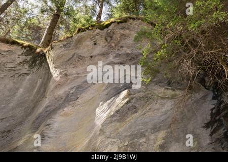 Zillis, Grison, Switzerland, April 12, 2022 Fascinating rock formation at the Viamala canyon Stock Photo