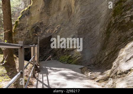 Zillis, Grison, Switzerland, April 12, 2022 Rock formation at the Viamala canyon Stock Photo