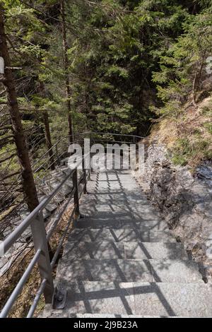 Zillis, Grison, Switzerland, April 12, 2022 Stairs are leading down to the Viamala canyon Stock Photo