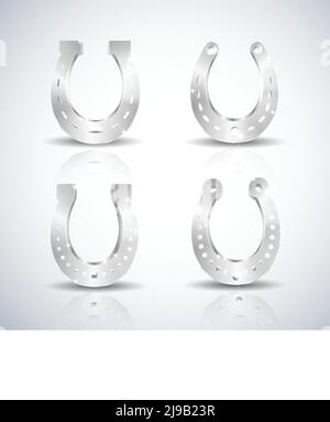 Realistic isolated horseshoe silver grey icon set on white background with shadows vector illustration Stock Vector