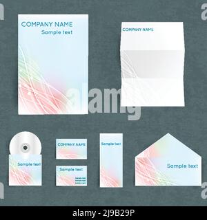 Professional corporate identiry set with your company name in pastel colors with lines and lights pattern isolated flat vector illustration Stock Vector