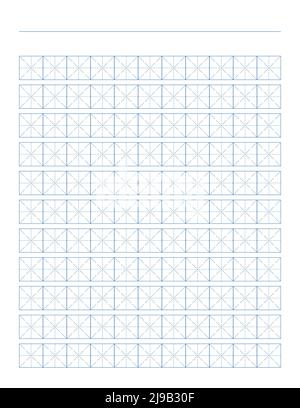 Workbook for writing hieroglyphs. Lined paper for printing. Geometric pattern for school. Realistic lined paper. Simulator for writing Chinese Stock Vector