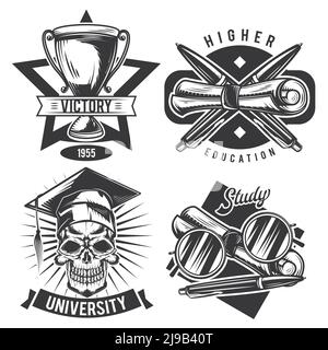 Set of vintage educational emblems, labels, badges, logos. Isolated on white Stock Vector