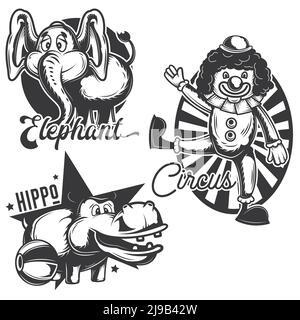 Set of vintage circus emblems, labels, badges, logos. Isolated on white Stock Vector