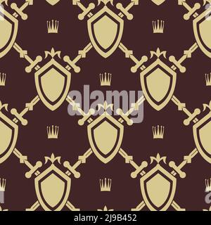 Sword and shield seamless pattern. War symbol, battle and weapon, vector illustration Stock Vector