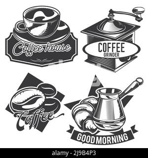 Set of vintage coffee emblems, labels, badges, logos. Isolated on white Stock Vector