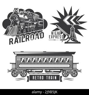 Set of vintage railway emblems, labels, badges, logos. Isolated on white Stock Vector