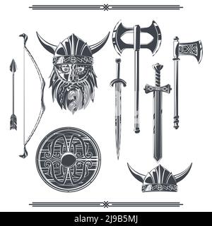 Set of viking's elements for creating your own badges, logos, labels, posters etc. Isolated on white. Stock Vector