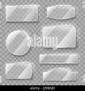Transparent glass plates with flares for web design and presentations on seamless background vector illustration Stock Vector