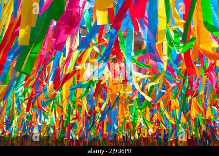 multi-colored textile ribbons background Stock Photo