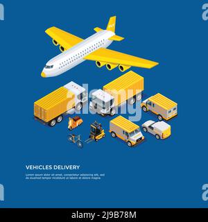 Different kinds of transport for delivery and shipping isometric set on blue background vector illustration Stock Vector