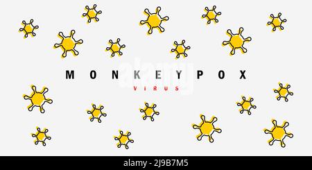 Banner with vector illustration of the yellow virus. The concept of the spread of monkeypox disease. Vector clipart illustration monkey pox. Stock Vector