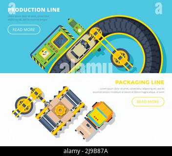 Packing Operations Vector Industrial packing system process template with robotic arms and ...