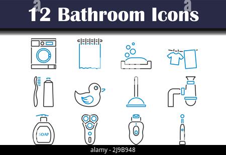 Bathroom Icon Set. Editable Bold Outline With Color Fill Design. Vector ...