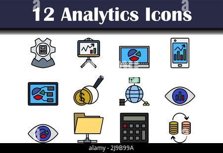 Analytics Icon Set. Editable Bold Outline With Color Fill Design. Vector Illustration. Stock Vector