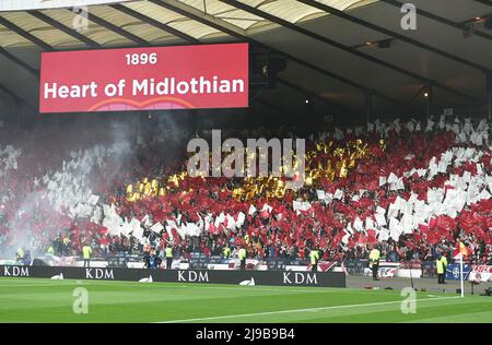 Glasgow, Scotland, 21st May 2022.   The Hearts fans before the Scottish Cup match at Hampden Park, Glasgow. Picture credit should read: Neil Hanna / Sportimage Stock Photo