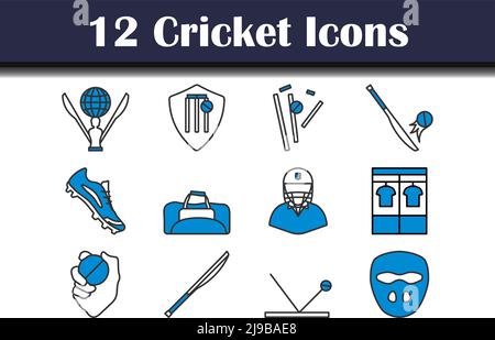 Cricket Icon Set. Editable Bold Outline With Color Fill Design. Vector Illustration. Stock Vector