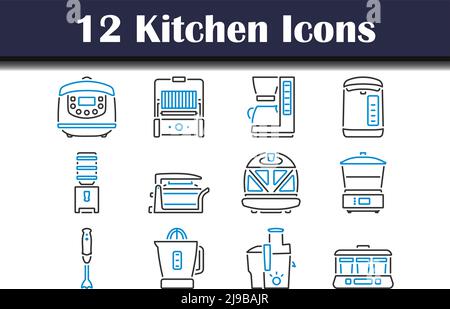 Kitchen Icon Set. Editable Bold Outline With Color Fill Design. Vector Illustration. Stock Vector