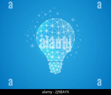 Light bulb low poly symbol with white connected dots. 3d geometric polygonal Innovation. Idea, inspiration design vector illustration. Stock Vector